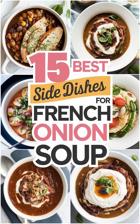 Elevate your French Onion Soup game with these delicious side dishes! 🍲🥖 #FrenchOnionSoup #SideDishes Soup Sides, Vegan French Onion Soup, Soup For Dinner, Classic French Onion Soup, Beer Cheese Soups, Savory Soups, Dinner Inspiration, Grilled Asparagus, Trending Recipes