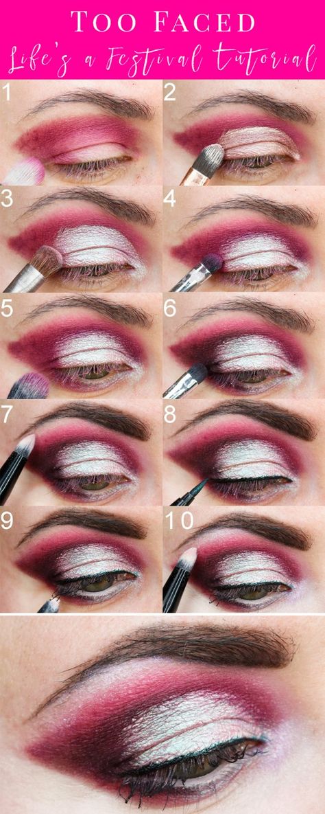 Too Faced Life's a Festival Palette Tutorial - a blink cut crease tutorial for hooded eyes Eye Kajal, Cut Crease Tutorial, Green Smokey Eye, Drag Make-up, Trendy Eyeshadow, Makeup Pallets, Glasses Makeup, Drag Makeup, Hooded Eye Makeup