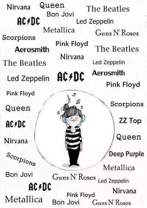 The Beatles Queen  Led Zeppelin Aerosmith Pink Floyd  AC/DC Metallica  Nirvana  Bon Jovi  Guns N' Roses Scorpions  ZZ Top Rock Music Quotes, Tenacious D, Amon Amarth, Dimebag Darrell, Rock Band Posters, Music Background, Dexter Morgan, Band Wallpapers, Musica Rock