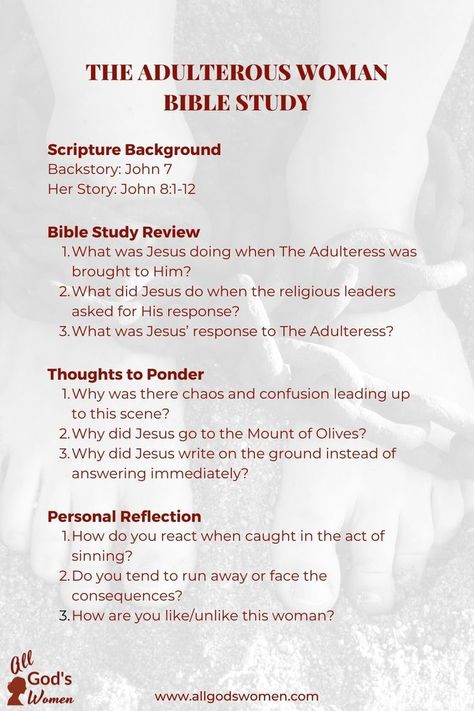 Adulterous woman free Bible study Adulterous Woman, Bible Character Study, Bible Study Questions, Bible Study Materials, Story Of Jesus, Christian Studies, Bible Topics, Bible Study Printables, Bible Study Help