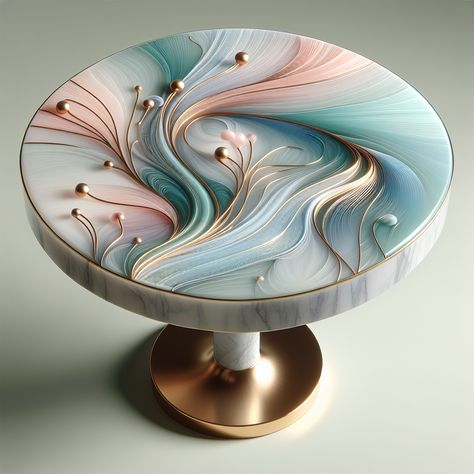 Feast your eyes on this stunning resin art table: a sophisticated blend of pastel swirls of soft pink, teal, and lavender with gold metallic highlights. This table emanates feminine luxury, perfect for the refined woman. #ResinArtTable #SoftPastelArt #MetallicHighlights #ElegantFurniture #FeminineLuxury #PolishedInteriors. Resin Space Art, Space Resin Art, Spiritual Resin Art, Resin Art Table, Refined Woman, Teal And Lavender, Pastel Resin, Pink Ocean Resin Art, Pink And Gold Resin Tray