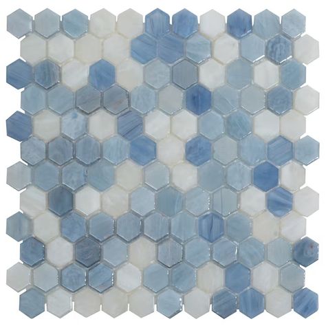 Apollo Tile Moonstone Blue 10-in x 11-in Glossy Glass Hexagon Floor and Wall Tile (8.63-sq. ft/ Carton) in the Tile department at Lowes.com Indigo Tile, Bathroom Pool, Hexagon Floor, Floor Kitchen, Blue Mosaic, Hexagonal Mosaic, Hexagon Tiles, Accent Tile, Mosaic Flooring