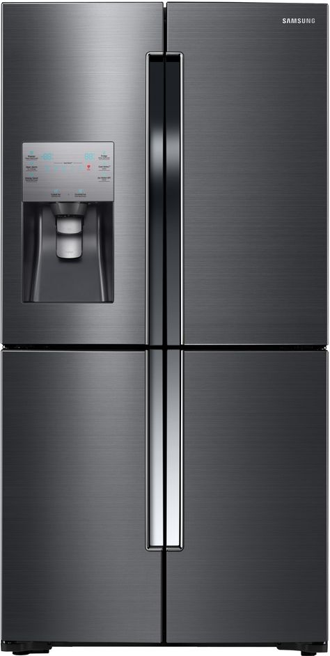 Samsung RF23J9011SG 36 Inch Counter Depth 4-Door French Door Refrigerator with FlexZone Drawer, Triple Cooling System, Power Cool, Power Freeze, External Ice and Water Dispenser, 22.5 cu. ft. Capacity, Spillproof Shelving, LED Lighting and ENERGY STAR: Black Stainless Steel Samsung Kitchen Appliances, Fridge Sizes, Double Door Fridge, 4 Door Refrigerator, Counter Depth French Door Refrigerator, Door Alarm, Glass Shelves Kitchen, Samsung Appliances, Fridge French Door