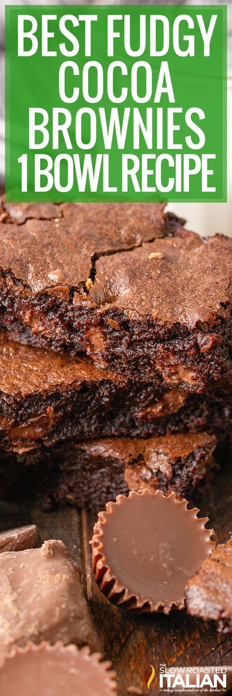 This Fudgy Brownie recipe makes a perfectly chocolaty, moist, and delicious treat. 1 bowl and 25 minutes until you can dive into this fabulous treat! Brownie Recipe From Scratch, Brownies From Scratch, Cocoa Brownies, Fudgy Brownie Recipe, Best Brownie Recipe, Hershey Cocoa, The Slow Roasted Italian, Fudgy Brownie, Pecan Cake