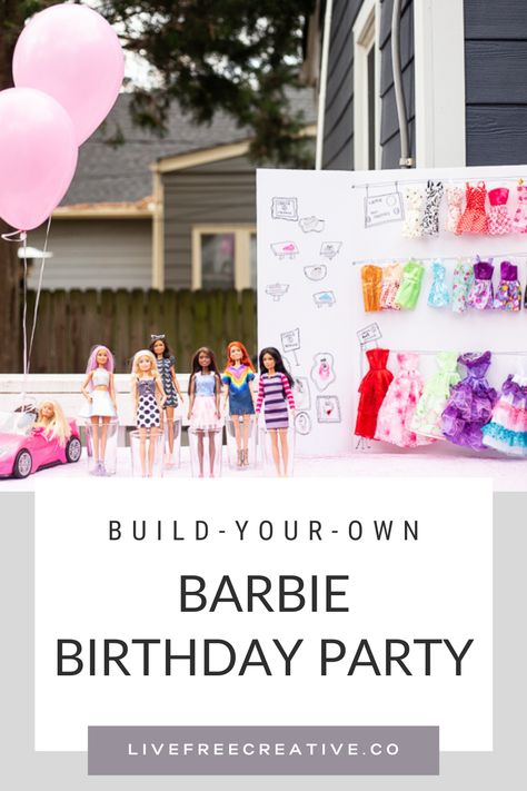 A fun way to celebrate a birthday party for a kid who loves barbie and dressing them up. This easy DIY project gets children creative and keeps them busy! Click for more barbie themed birthday party decorations and ideas! Barbie Themed Birthday Activities, At Home Barbie Party, Barbie Art Party, Barbie Birthday Party On A Budget, Barbie Birthday Game Ideas, Simple Barbie Party, Barbie Dress Up Party, Barbie Princess Birthday Party, Barbie Themed Birthday Party Activities