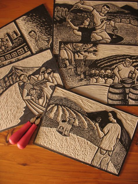 Wine Company, Linoleum Block Printing, Linoleum Print, Linocut Printmaking, Lino Art, Relief Printing, Linocut Art, Albrecht Durer, Woodcuts Prints