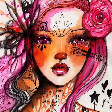 Tamara Laporte, Bullet Art, Watercolour Portrait, Whimsical Art Paintings, Sketchbook Art Journal, Mixed Media Art Journaling, Watercolor Portraits, Art Journal Inspiration, Bright Stars