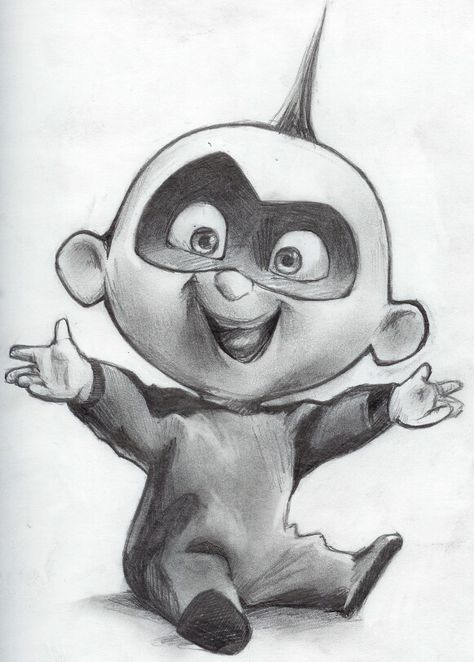 Incredibles Tattoo Pixar, Jack Jack Tattoo Incredibles, The Incredibles Drawing, The Incredibles Fanart Jack Jack, Incredibles Drawing, Realistic Drawings Of Disney Characters, The Incredibles Artwork, Money Paintings, Disney Character Drawing