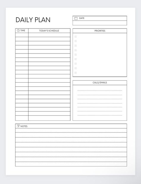 This daily planner will allow you to be more productive with your day to day plans. This daily planner allows you to capture your daily schedule, to do lists, calls or emails or anything important. There are so many reasons for planning but the main one is to prioritise, organise and devise your day to day. Keeping track of your daily tasks will allow you to become better with your time and develop greater time management skills. Keeping note of what you need to do allows you to never forget the Daily Task List Printable, Work Planner Printable, Office Planner, Daily Work Planner, Daily Organizer, Office Management, Daily Planner Printables Free, Daily Schedule Planner, Office Planners