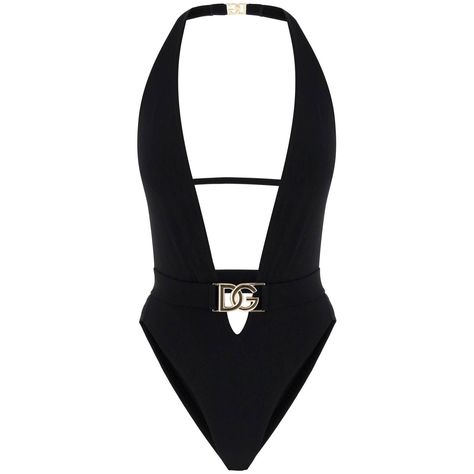 Dolce&Gabbana One-Piece Swimsuit In Stretch Technical Fabric Featuring A Plunging V-Neckline And Elastic Belt With Gold-Tone Metal Logo Buckle. Hook Closure At Rear Neck And On The Back. The Model Is 177 Cm Tall And Wears A Size 1.Material: 75% Pa 25% EaMade In: ItalyColor: BlackCollection: Fall - Winter 2023O9b74j Fuga2 Dolce And Gabbana Swimsuit, Chanel Swimsuit, Designer Swimsuit, Gold Swimsuit, Luxury Swimsuits, Outfits Jewelry, Floral Print Swimwear, Dubai Outfits, Dr Wardrobe