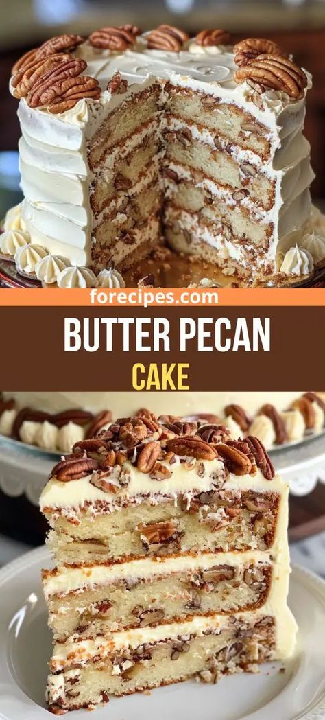 Butter Pecan Cake Recipe Georgia Pecan Cake Recipe, Wedding Pound Cake Recipe, Southern Pecan Cake Recipe, Pineapple Pecan Cake With Cream Cheese, Pecan Sour Cream Pound Cake Recipe, Easy Butter Pecan Cake, Pretty Birthday Cakes For Women, Butter Pecan Cake Recipe, Butter Pecan Cheesecake Recipe