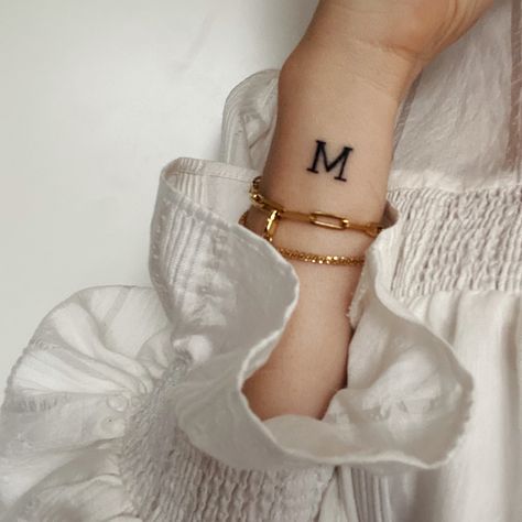 Letter M Tattoo, Letter M Tattoos, M Tattoo, Floral Back Tattoos, M Tattoos, Shiva Tattoo Design, Tattoo For Son, Cute Tiny Tattoos, Pretty Tattoos For Women