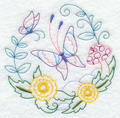 Machine Embroidery Designs at Embroidery Library! - Butterflies Embroidery, Butterfly Circle, Spring Embroidery, Embroidered Butterflies, Lazy Daisy Stitch, Embroidery Transfers, Embroidery Patterns Vintage, Learn Embroidery, Pola Sulam