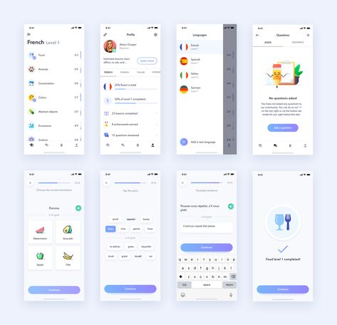 Full Language Learning Apps, Language Apps, Ios App Design, Mobile App Design Inspiration, Learning Apps, Sketch App, App Design Inspiration, Creative Learning, Ui Design Inspiration