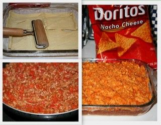 Dorito Taco Bake, Dorito Taco, Doritos Chicken, Pastry Ideas, Dorito Chicken, Easy Foods, Taco Bake, The Whoot, Crescent Rolls