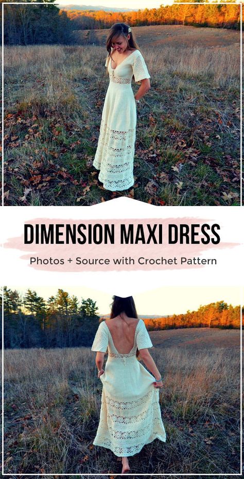 Dimension – Crochet Maxi Dress -  Crochet Pattern - Share a Pattern #crochet #pattern #shareapattern #crocheting  #cochetpattern #yarn #diy #craft #handmade #freecrochetpattern #Dress Crochet Maxi Dress Pattern, Crochet Wedding Dresses, Crochet Dress Pattern Free, Crochet Summer Dresses, Crochet Mignon, Mode Hippie, Pull Crochet, Dress Patterns Free, Crochet Skirts