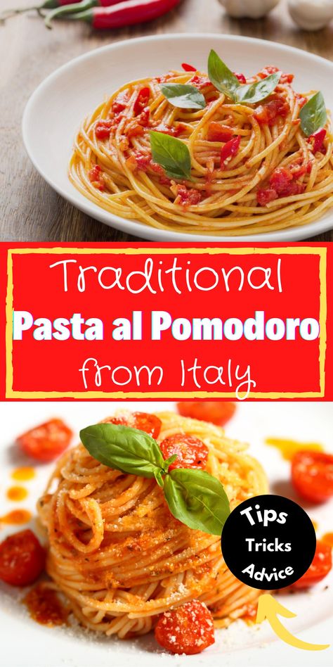 Al Pomodoro Pasta, Pomodoro Sauce Recipe Italy, Pasta Pamadore, Pasta Pomadora, Cappelini Pomodoro, Italy Pasta Recipes, Real Italian Pasta Recipes, Pasta Pomodoro Recipe Simple, Italian Pasta Sauce Recipes