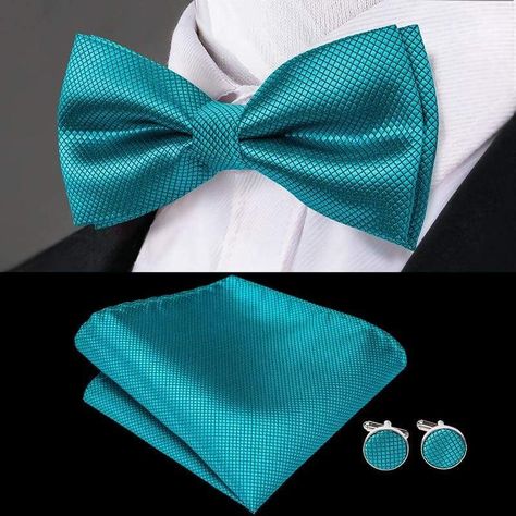 100% Silk Butterfly Pre-Tied Bow Tie Cufflinks Set LH-760 BOW TIE Blue Bowtie, Green Bow Tie, Silk Bow Ties, Black Bow Tie, Pre Tied Bow Tie, Bow Tie Set, Bow Tie Wedding, Cufflink Set, Green Bows