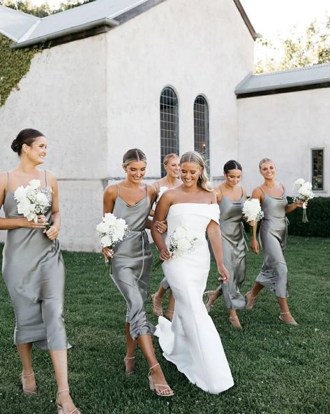 Chloe May + co. (@hellochloemay) • Instagram photos and videos Grey Blue Bridesmaid Dresses, Silver Grey Bridesmaid Dresses, Grey Wedding Theme, Grey Bridesmaid Dress, Silver Wedding Theme, Silver Bridesmaid Dresses, Silver Bridesmaid, Grey Bridesmaids, Grey Bridesmaid Dresses