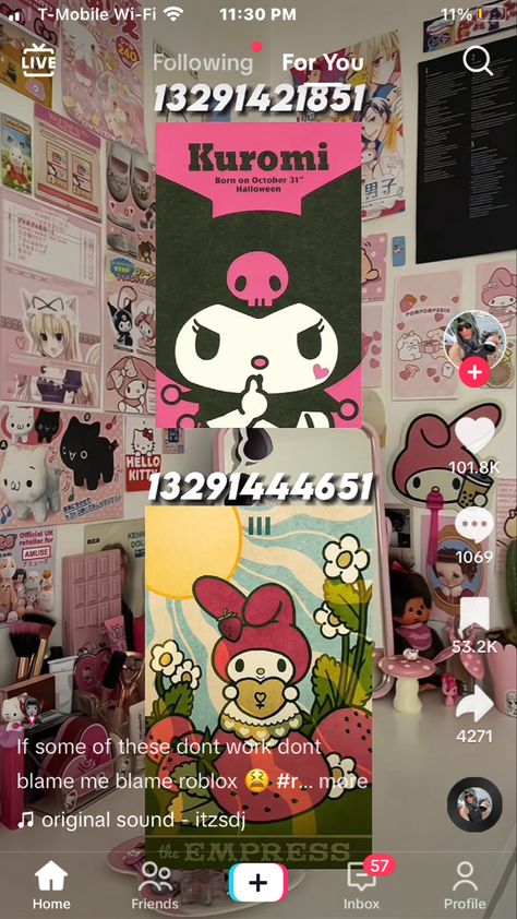 Hello Kitty Id Codes, Sanrio Codes Bloxburg, Sanrio Decal Codes Bloxburg, Berry Avenue Codes House Pictures, Kuromi Decal Codes, Kuromi Bloxburg Codes, My Melody Bloxburg Codes, Berry Avenue Codes Pictures Hello Kitty, Kuromi Decals Bloxburg