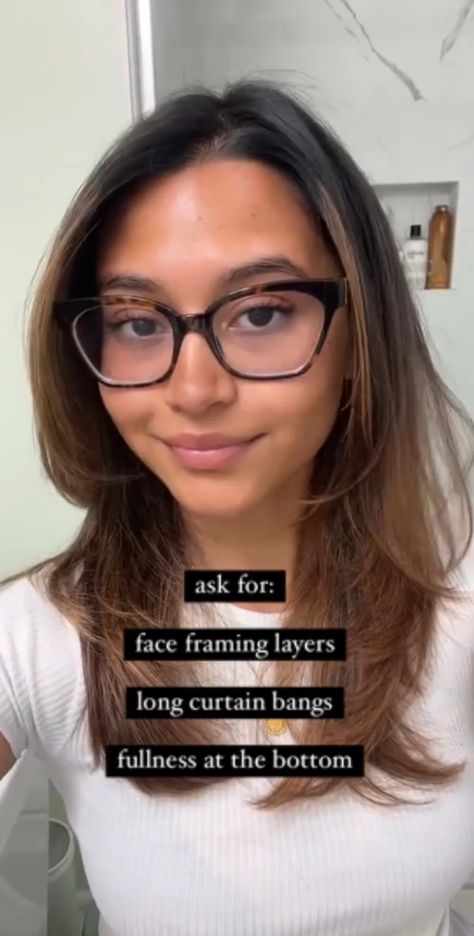 Face Framing Layers With Glasses, Curtain Bangs And Glasses, Curtain Bangs Glasses, Curtain Bangs With Glasses, Bangs With Glasses, Bangs And Glasses, Face Framing Layers, Long Curtains, Haircuts For Curly Hair