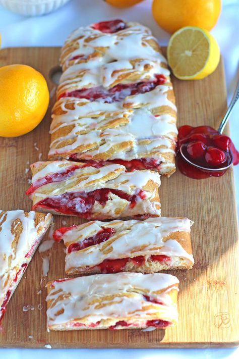 Danish Recipe Puff Pastry, Cherry Cheese Danish Recipe, Lemon Eclair, Cherry Cheese Danish, Cheese Danish Recipe, Strawberry Scones, Danish Recipe, Crescent Recipes, Puff Pastries