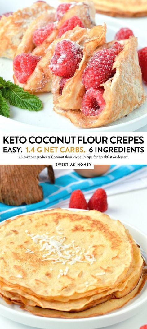 Coconut flour crepes are easy gluten-free crepes perfect to satisfy your sweet tooth with almost no carbs! Low Carb Crepes, Easy Low Carb Breakfast, Coconut Flour Crepes, Low Carb Crepe, Dessert Crepes, Desserts Keto, Keto Diet Snacks, Low Carb Dessert, Keto Diet Food List