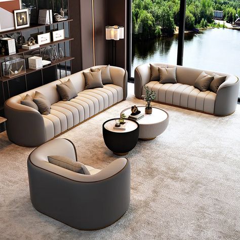 PopperLip 4 - Piece Faux Leather Reception Set | Wayfair Luxury Sofa Living Room, 3 Piece Living Room Set, Luxury Sofa Design, Kindergarten Design, Luxury Furniture Living Room, Premium Sofa, Living Room Sofa Design, Sofa Set Designs, Neutral Living Room