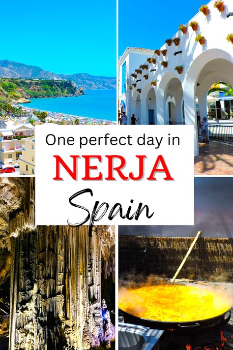 If you are looking for a perfect day trip from Malaga, head to a beautiful town of Nerja. It's home to many beautiful beaches, amazing views and caves. Here are all the top things to do in Nerja, Spain in one day. #Nerja #Spain #Europe #Malaga Day Trips From Malaga Spain, Andalusia Travel, Spain Destinations, Nerja Spain, Backpacking Spain, Day Trips From Lisbon, Spain Trip, Andalucia Spain, Travel Spain