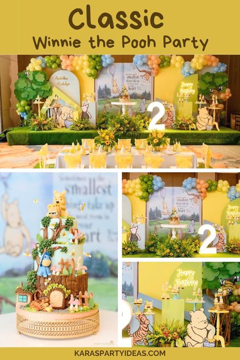 Adventure about in the Hundred Ace Wood with this Classic Winnie the Pooh Party by Sanu Vitanachy of Events by Partylicious! Classic Winnie The Pooh Party, Winnie The Pooh Birthday Party, Pooh Birthday Party, Winnie The Pooh Decor, Happy Birthday Logo, Winnie The Pooh Party, Rainbow Themed Birthday Party, Baby Birthday Party Theme, Winnie The Pooh Cake