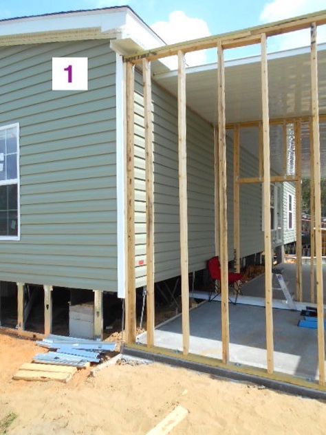 Mobile Home Addition Ideas, Mobile Home Walls, Mobile Home Addition, Manufactured Home Porch, Home Maintenance Tips, Remodel Mobile Home, Mobile Home Repair, Mobile Home Exteriors, Halloween Decorations Diy