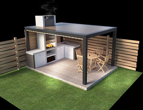 A frame cabin on Behance Parrilla Exterior, Barbecue Design, Outdoor Kitchen Decor, Modern Outdoor Kitchen, Outdoor Kitchen Bars, Build Outdoor Kitchen, Outdoor Bbq Kitchen, Frame Cabin, Backyard Kitchen