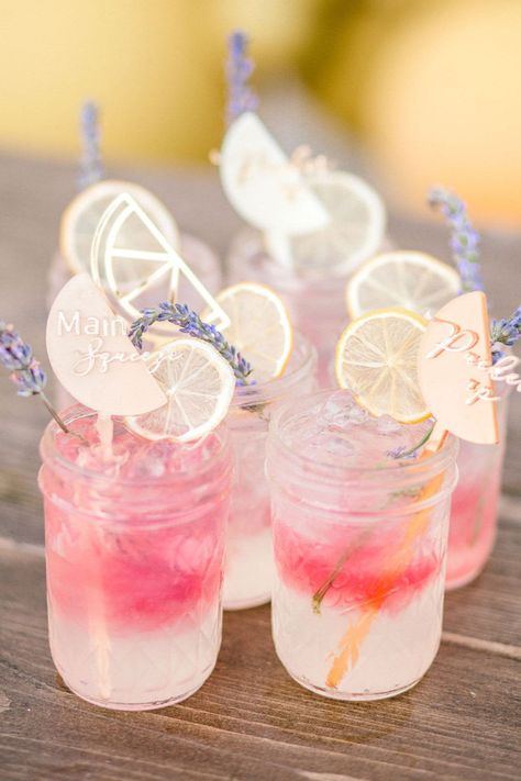 Cute Girly Cocktails, Cocktails For Bridal Showers, Fancy Cocktails Aesthetic, Pretty Drinks Nonalcoholic, Boho Cocktails, Bridal Cocktails, Colorful Bridal Shower Ideas, Flower Cocktails, Wedding Beverages