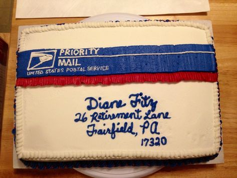 Postal Retirement Buttercream And Royal Icing Postal Retirement(buttercream and royal icing) Postal Worker Retirement Party, Regular Cake Recipe, Postal Retirement, Office Retirement Party, Retirement Countdown, Birthday Surprises For Him, 60th Bday, Retirement Cake, Retirement Ideas