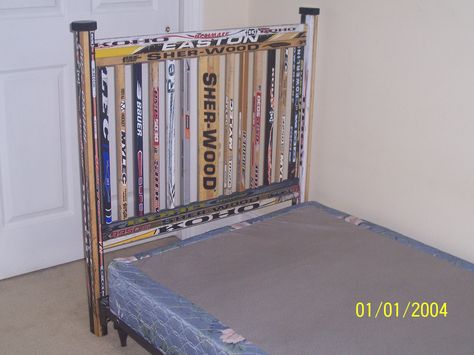 headboards+made+of+hockey+sticks | Custom Hockey Headboard by Hockey House Furniture | CustomMade.com Hockey Stick Furniture, Hockey Bedding, Stick Furniture, Picture Craft, Hockey Bedroom, Gray Room, Furniture For Kids, Hockey Decor, Hockey Room