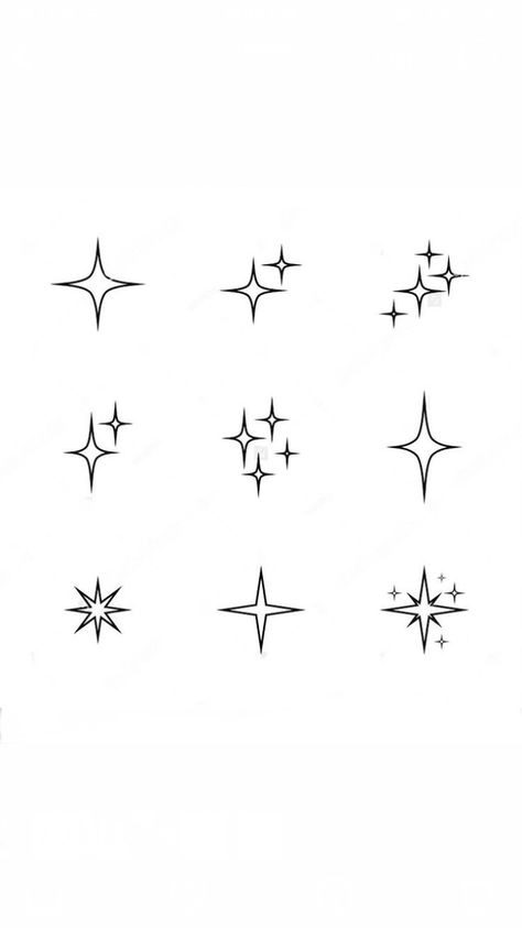 Small Star Tattoos On Hand, Sparkling Star Tattoo, Twinkle Stars Tattoo, Four Point Star Tattoo, Family Of Four Tattoo, Sparkle Tattoo Stencil, Star Flash Tattoo, Fineline Star Tattoo, Glimmer Tattoo