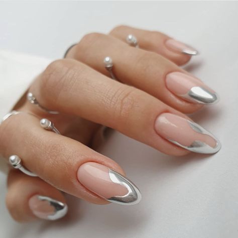 Emerald Nails, Silver Nail Designs, Pink Chrome Nails, Chrome Nail Art, Chrome Nails Designs, Nagel Tips, Her Nails, Nagel Inspo, Cat Kuku