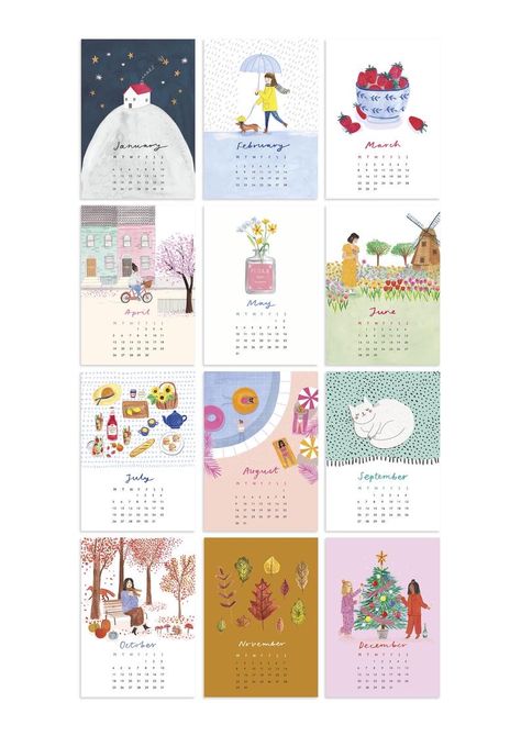 Calendar Design Inspiration, January Art, Watercolor Calendar, Calendar Design Template, Modern Calendar, Creative Calendar, 달력 디자인, Calendar Layout, Coloring Calendar