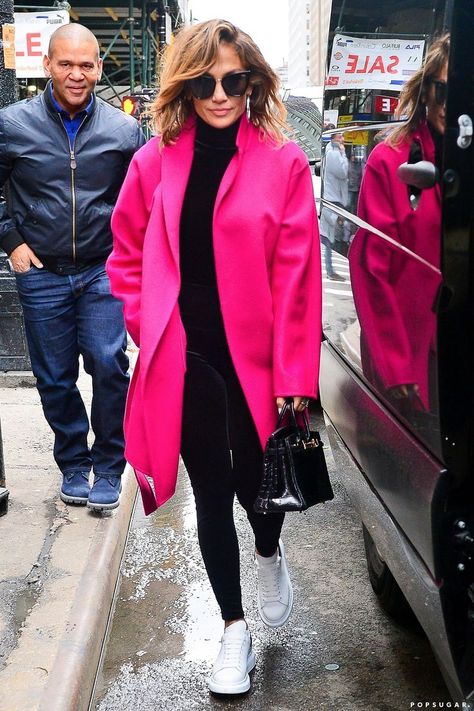 You Truly Can't Miss J Lo's Hot Pink Coat — Just Like You Can't Miss Her PDA With ARod Hot Pink Jacket Outfit Winter, Hot Pink Sweater Outfit Winter, Hot Pink Winter Outfit, Pink Jacket Outfit Winter, Pink Sweater Outfit Winter, Pink Coat Outfit Winter, Hot Pink Sweater Outfit, Hot Pink Coat, Pink Coat Outfit