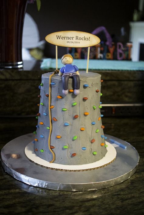 Rock climbing wall cake for my nephew Climbing Wall Birthday Cake, Climbing Wall Cake Ideas, Rock Climbing Themed Birthday Party, Climbing Wall Cake, Rock Climbing Cake Ideas, Climbing Cake Ideas, Climbing Tattoo, Rock Climbing Cake, Climbing Party