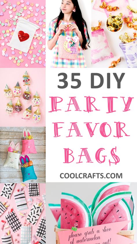 We rounded up a list of 35 eye-catching party goodie bag ideas that you can create for your next celebration - CoolCrafts.com Party Goodie Bag Ideas, Sewing Party Favors, Coolest Crafts, Diy Kids Party Favors, Goodie Bag Items, Diy Goodie Bags, Diy Party Bags, Party Goody Bags, Class Party Favors