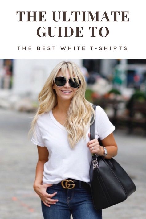 White T-Shirt Guide via lunchpailsandlipstick.com. Best Fitted White Tshirt, White Vneck Tshirt Outfit Jeans, Types Of T Shirts For Women, White T Shirt For Women, White Tshirt And Jeans Casual Looks, Best Basic White Tee, Best Womens White Tshirt, Best White Tshirts, Perfect White Tshirt Women