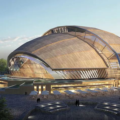 YANTAI WINE MUSEUM Auditorium Design Exterior, Space Frame Architecture, Museum Architecture Concept Ideas, Space Frame Structure, Contemporary Exterior Design, Church Design Architecture, Auditorium Design, Prefab Buildings, Architecture Design Process