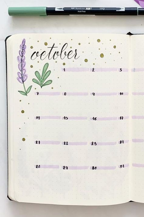 20+ best October monthly spread ideas and inspiration for your bullet journal #monthlyspread #bulletjournal #bujospreads October Monthly Spread, Monthly Spread Ideas, Diy Kalender, Minimalist Bullet Journal, Crazy Laura, Bullet Journal Month, Bullet Journal Monthly Spread, Kalender Design, Bullet Journel