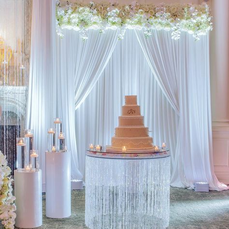 Royal Backdrops/Wedding Decor on Instagram: “Sweet little setup!  An eye catching cake display! ✨  #royalbackdrops#njweddingvenue #njweddings #nycwedding…” Wedding Cake Setup, Backdrops Wedding, Wedding Backdrops, Cake Display, Nj Weddings, Nyc Wedding, Wedding Backdrop, Wedding Cake, Wedding Cakes