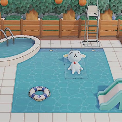 Acnh Pool Area Ideas, Acnh Pool, Animal Talking, Design Animal Crossing, Swimming Pool Area, Ac Ideas, Acnh Inspiration, Animal Crossing Memes, Island Pictures