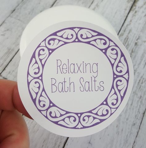 This DIY Bath Salts recipe is so simple! Using a relaxing essential oil blend it makes and excellent gift or way to indulge yourself. We have free printable labels to complete the gift presentation! #bathsalts #DIYBath #bathproducts #bath Diy Bath Salts Recipe, Diy Bath Salts, Coffee Bath, Bath Salts Recipe, Purple Food Coloring, Relaxing Essential Oils, Bath Salts Diy, Gift Presentation, Labels Printables Free