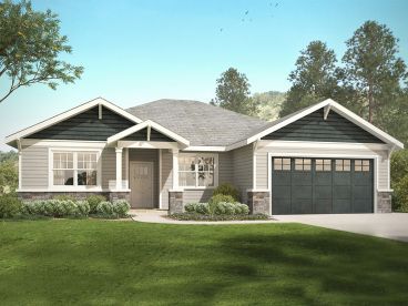 Ranch House Plan, 051H-0276 Ranch Style Home With Attached Garage, Craftsman With Garage, Bungalow Makeover, Craftsman Ranch, Ranch House Exterior, Country Craftsman, Ranch Style House Plans, Craftsman Style House, Casas Coloniales