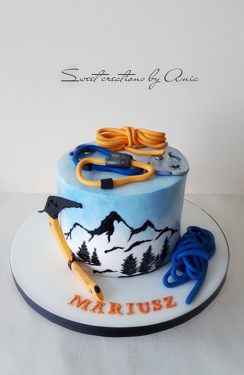 Rock Climbing Birthday Cake, Rock Climbing Cake Ideas, Climbing Cake Ideas, Birthday Cake Mountain, Rock Climbing Cake, Climbing Party, Mountain Cake, 12th Birthday Cake, Single Tier Cake