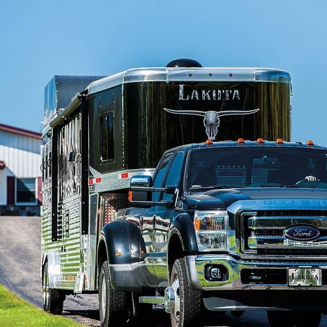 Truck And Horse Trailer, Horse Truck, Horse Trailer Living Quarters, Diesel Trucks Ford, Stock Trailer, Livestock Trailers, Trailer Living, Barrel Horse, Rodeo Life